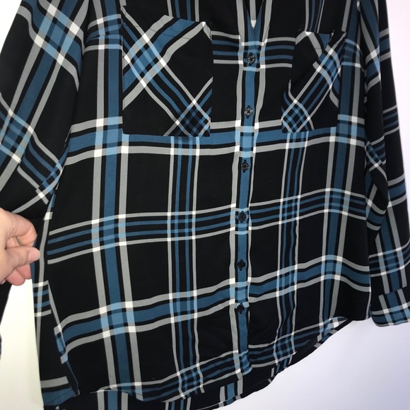 Express The Portofino Shirt Blue Black Plaid - Picture 4 of 10